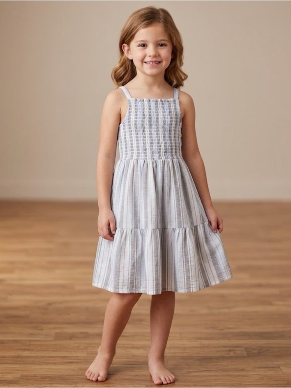 Lucky Penny Striped Kids Dress in Blue and White Size 6